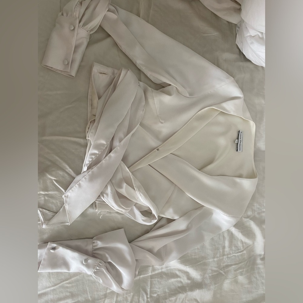 Karina Grimaldi white silk wrap blouse long sleeve